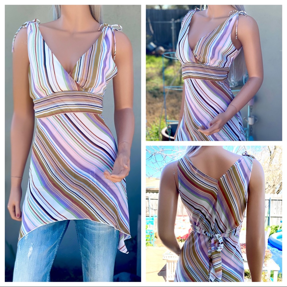 VTG❤️RARE Charlotte Russe Asymmetrical Chemise Empire Waist Tie Back Blouse - Picture 2 of 16